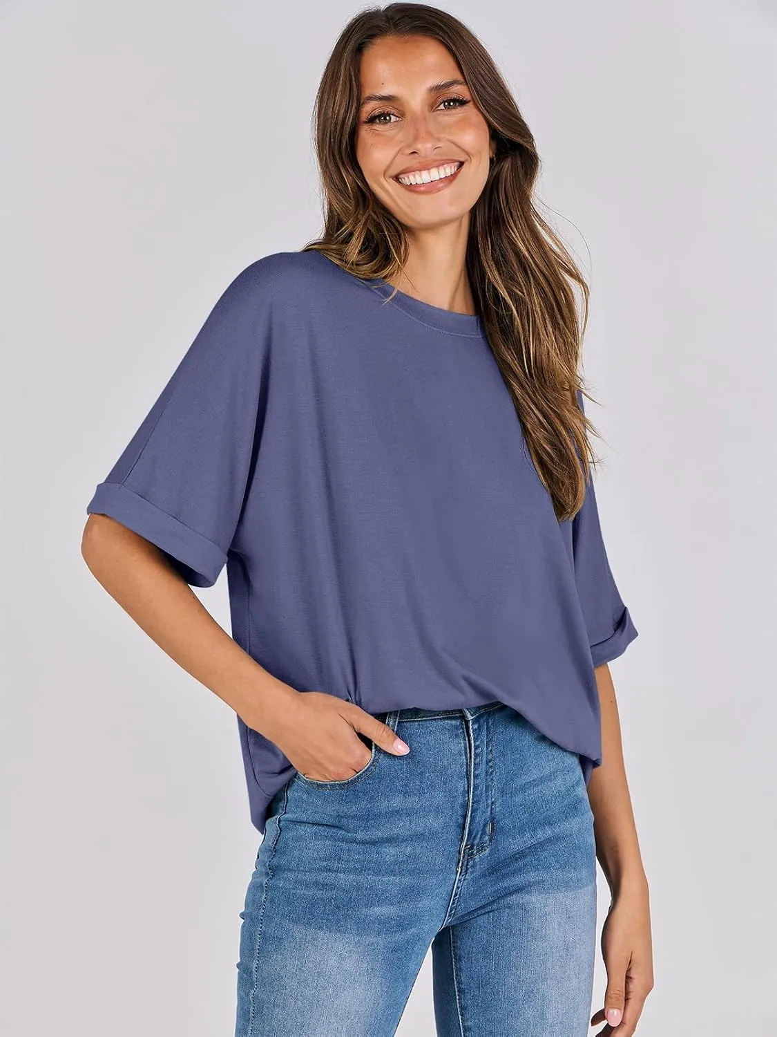 ANRABESS Womens Tops Oversized T Shirts Short Sleeve Crewneck Summer Casual Loose Basic Tee Shirt 2025 Trendy Fashion Clothes
