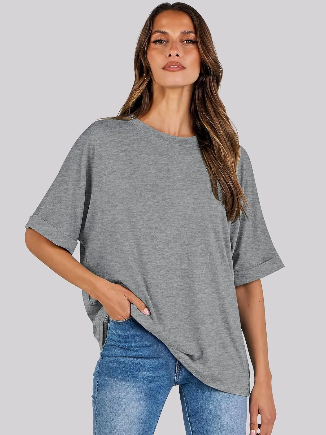 ANRABESS Womens Tops Oversized T Shirts Short Sleeve Crewneck Summer Casual Loose Basic Tee Shirt 2025 Trendy Fashion Clothes