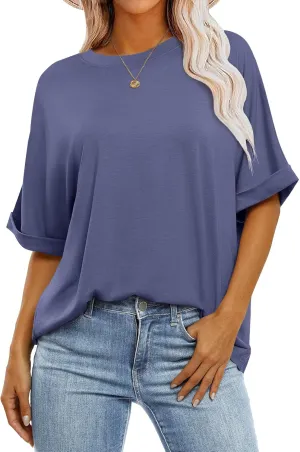 ANRABESS Womens Tops Oversized T Shirts Short Sleeve Crewneck Summer Casual Loose Basic Tee Shirt 2025 Trendy Fashion Clothes