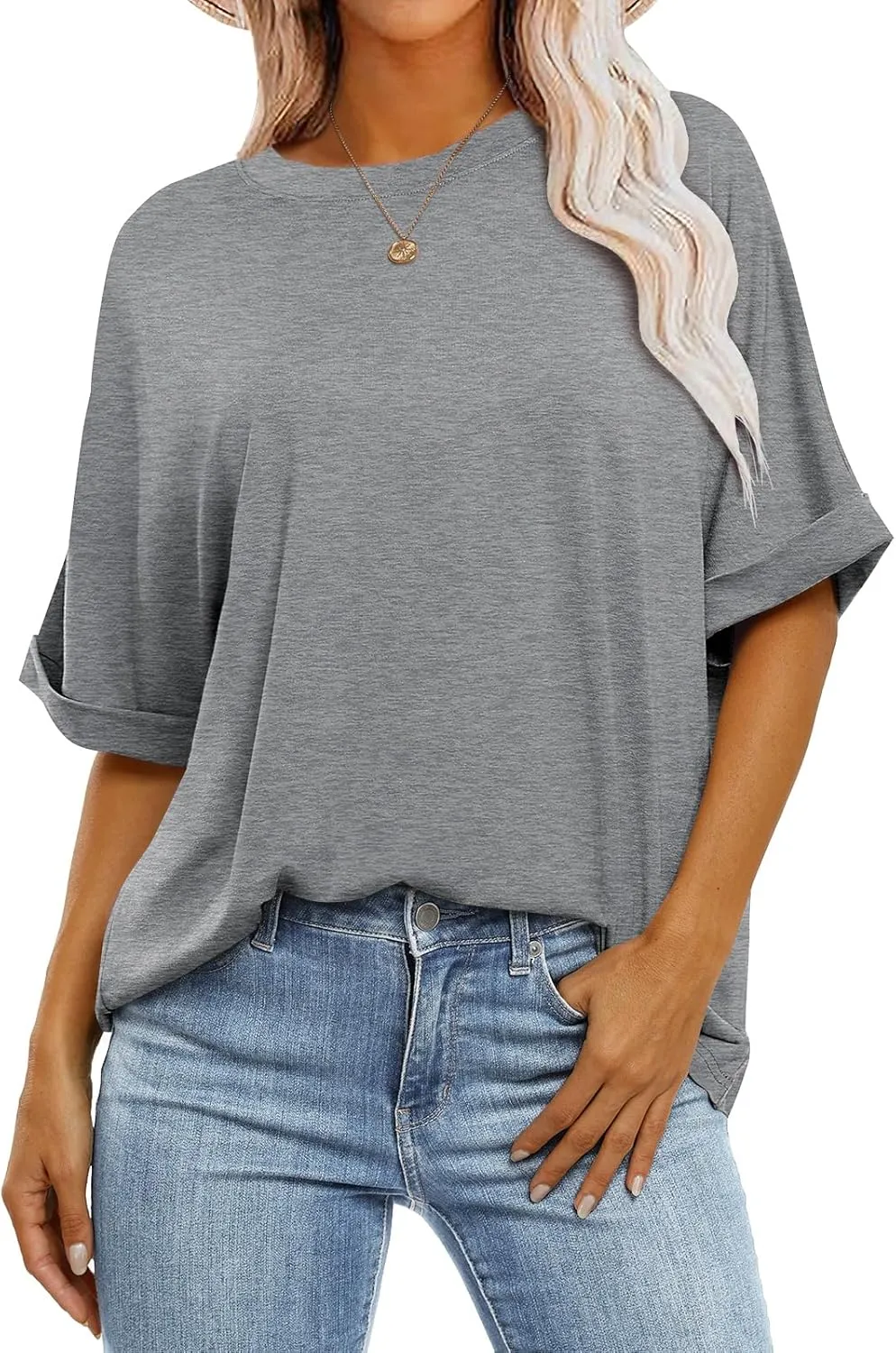 ANRABESS Womens Tops Oversized T Shirts Short Sleeve Crewneck Summer Casual Loose Basic Tee Shirt 2025 Trendy Fashion Clothes