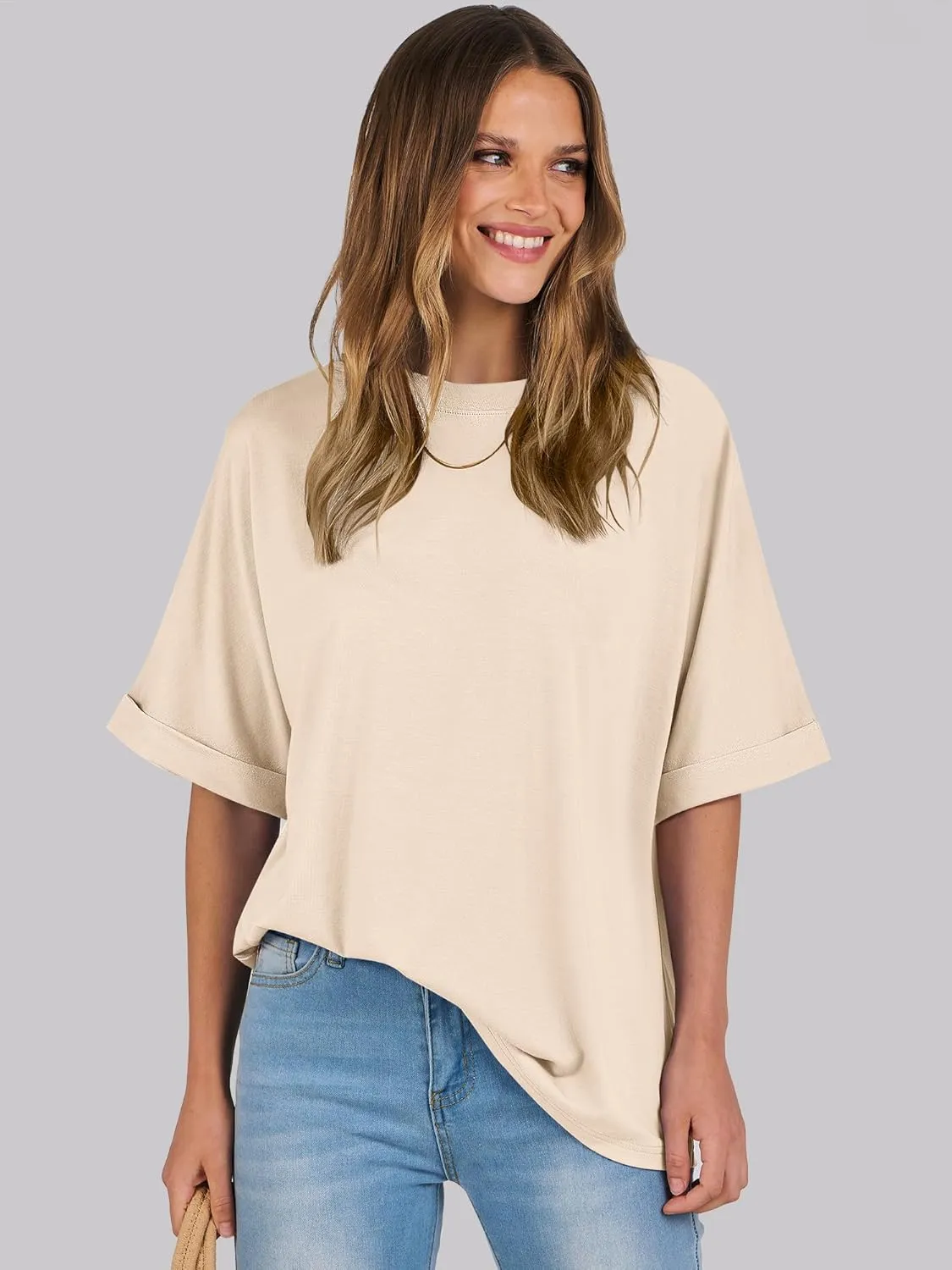 ANRABESS Womens Tops Oversized T Shirts Short Sleeve Crewneck Summer Casual Loose Basic Tee Shirt 2025 Trendy Fashion Clothes