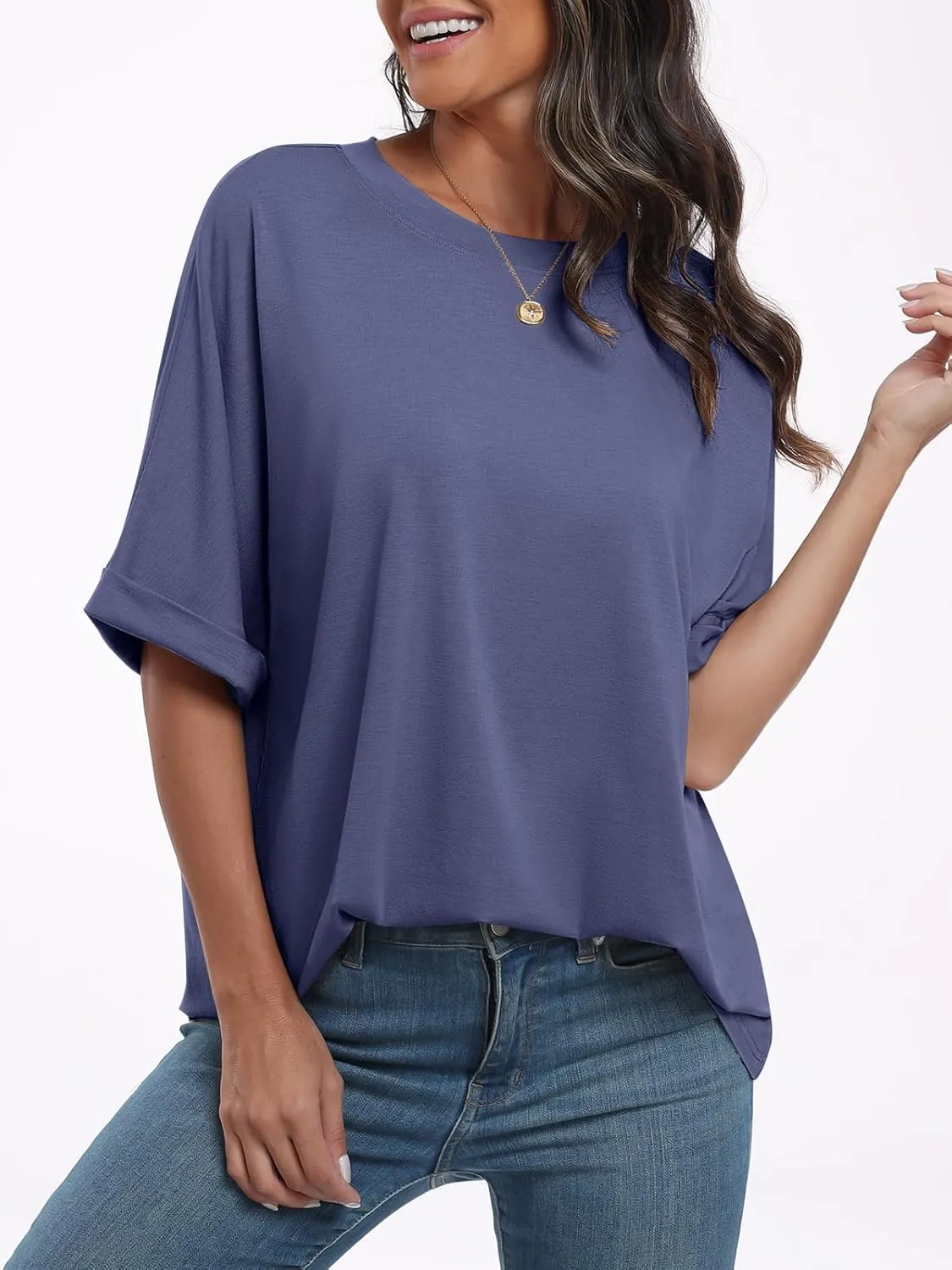 ANRABESS Womens Tops Oversized T Shirts Short Sleeve Crewneck Summer Casual Loose Basic Tee Shirt 2025 Trendy Fashion Clothes