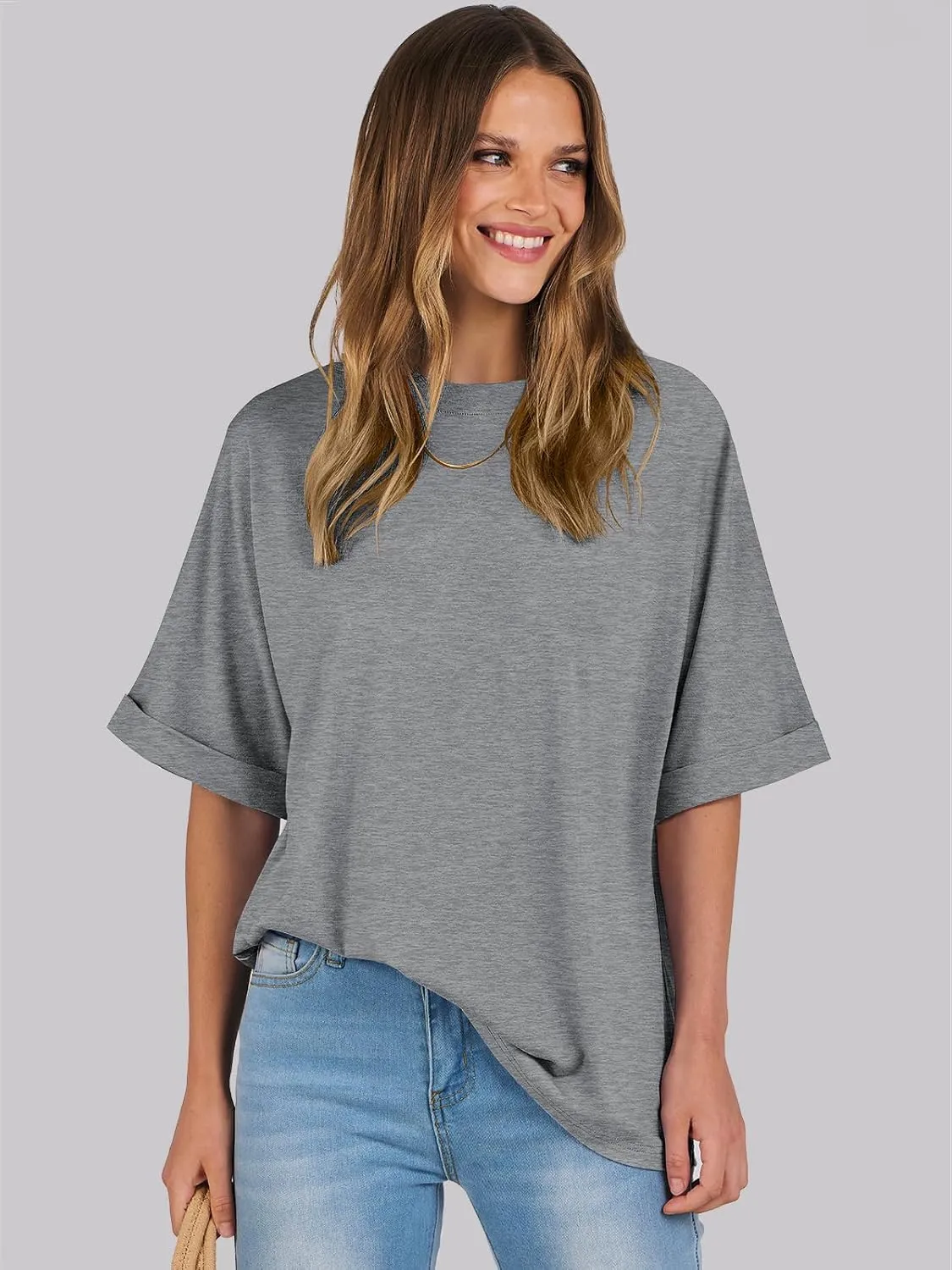 ANRABESS Womens Tops Oversized T Shirts Short Sleeve Crewneck Summer Casual Loose Basic Tee Shirt 2025 Trendy Fashion Clothes