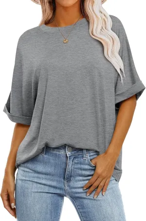 ANRABESS Womens Tops Oversized T Shirts Short Sleeve Crewneck Summer Casual Loose Basic Tee Shirt 2025 Trendy Fashion Clothes