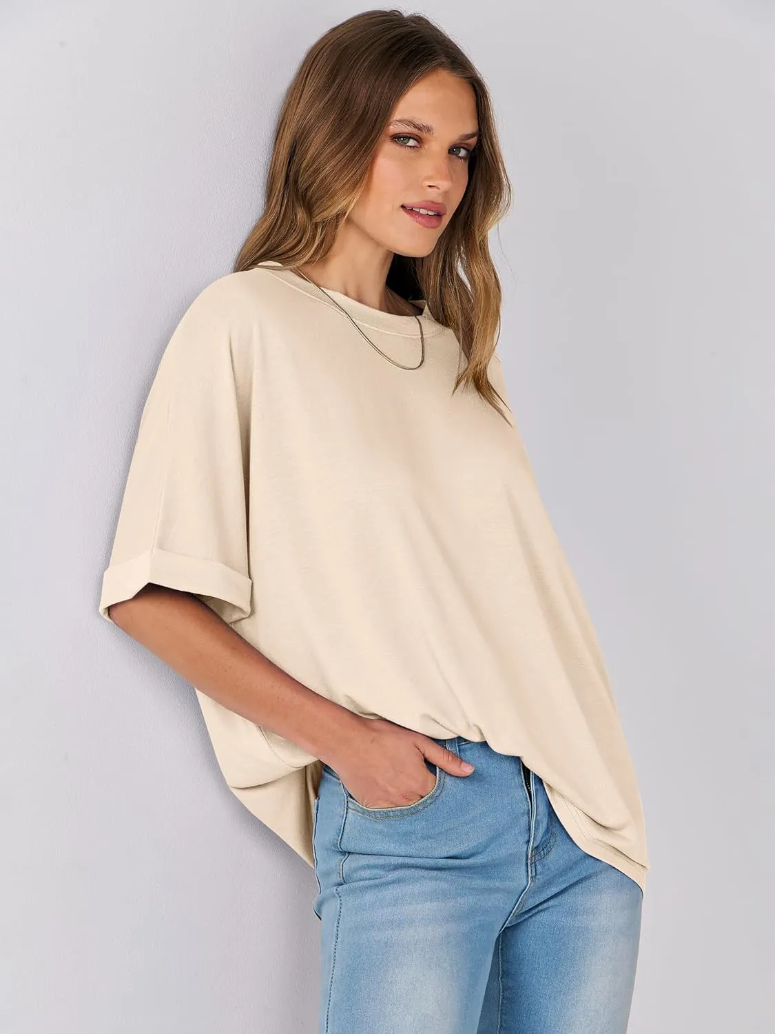 ANRABESS Womens Tops Oversized T Shirts Short Sleeve Crewneck Summer Casual Loose Basic Tee Shirt 2025 Trendy Fashion Clothes