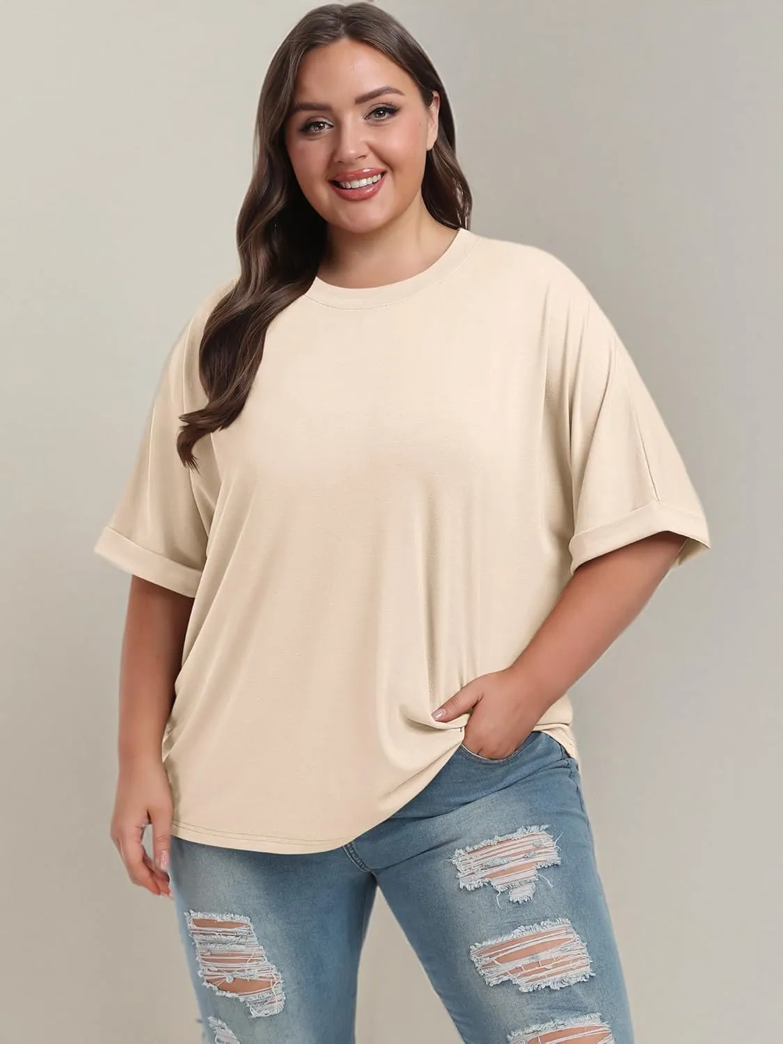 ANRABESS Womens Tops Oversized T Shirts Short Sleeve Crewneck Summer Casual Loose Basic Tee Shirt 2025 Trendy Fashion Clothes