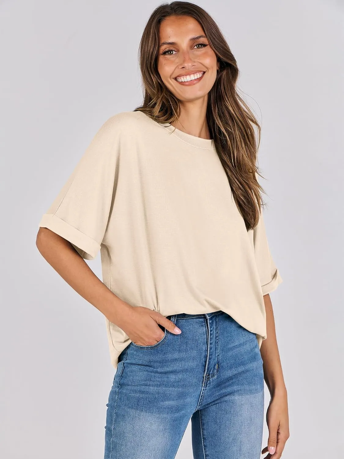 ANRABESS Womens Tops Oversized T Shirts Short Sleeve Crewneck Summer Casual Loose Basic Tee Shirt 2025 Trendy Fashion Clothes