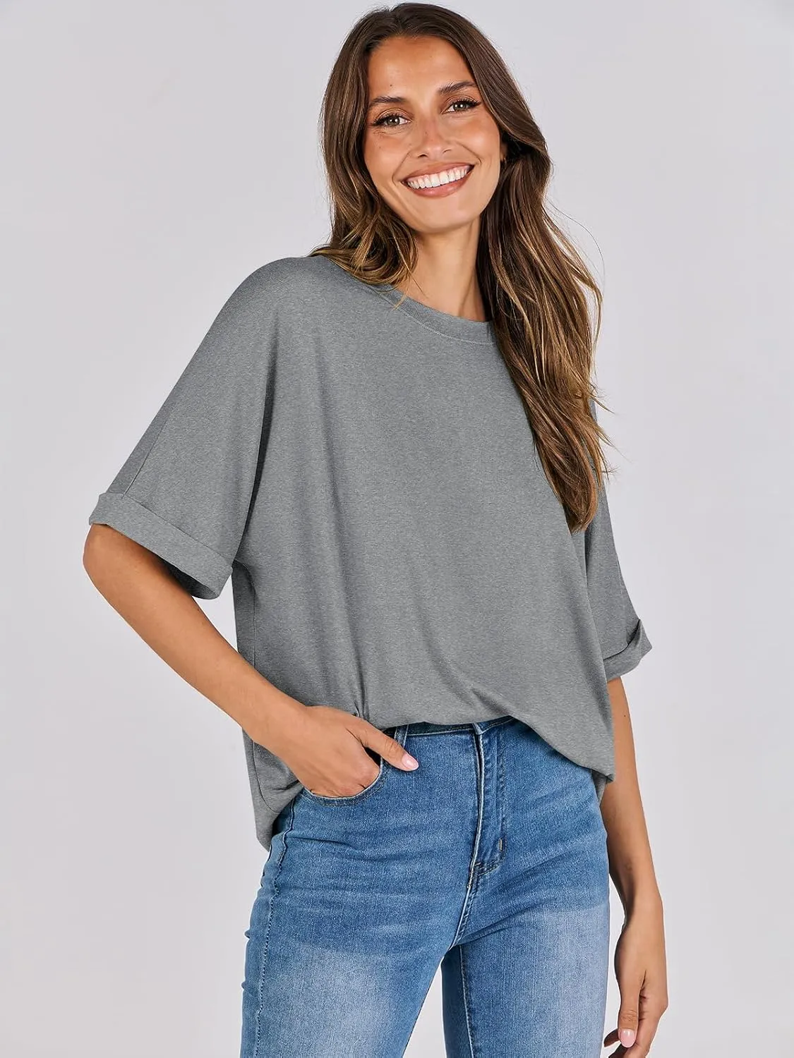 ANRABESS Womens Tops Oversized T Shirts Short Sleeve Crewneck Summer Casual Loose Basic Tee Shirt 2025 Trendy Fashion Clothes