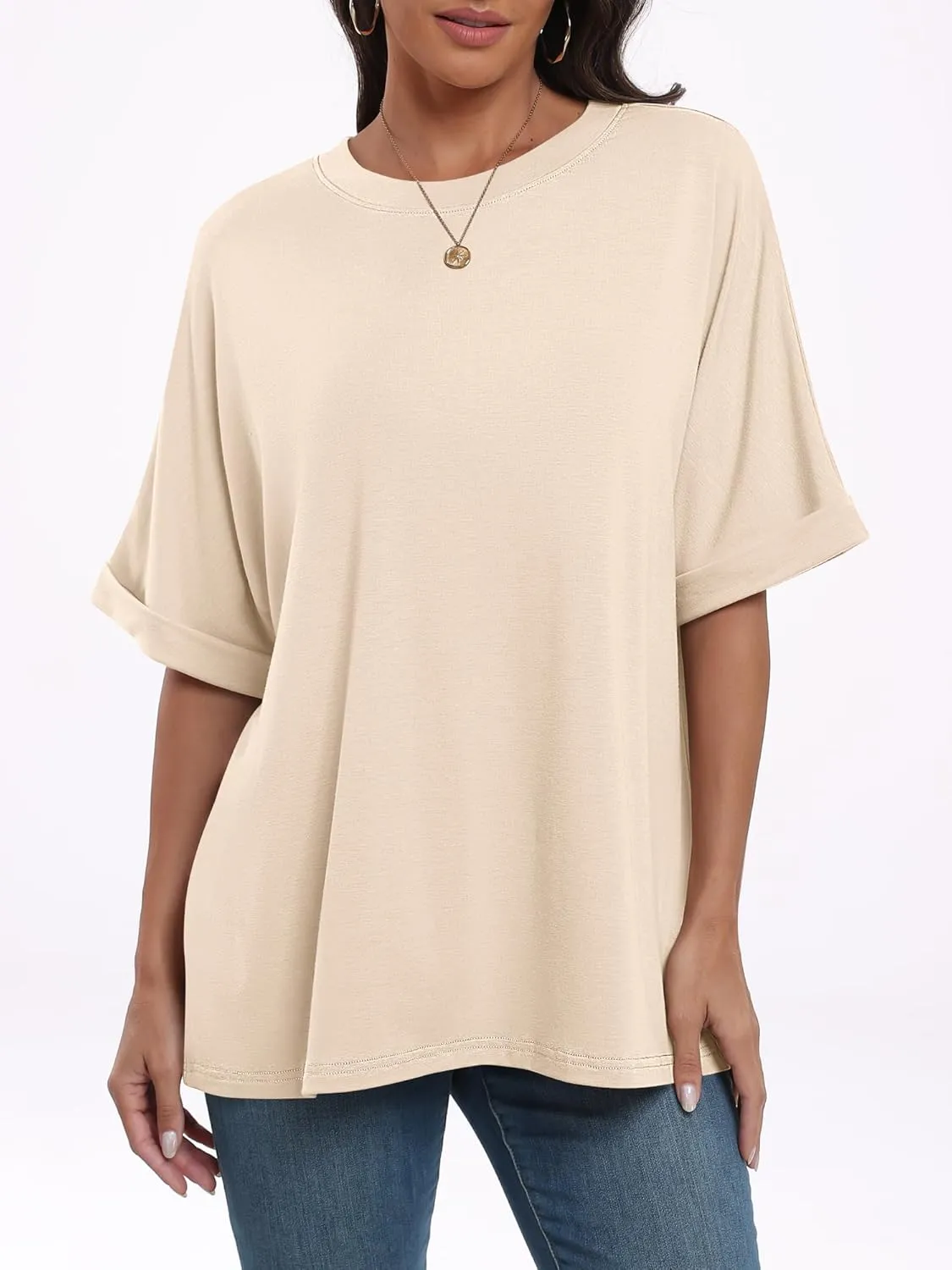 ANRABESS Womens Tops Oversized T Shirts Short Sleeve Crewneck Summer Casual Loose Basic Tee Shirt 2025 Trendy Fashion Clothes