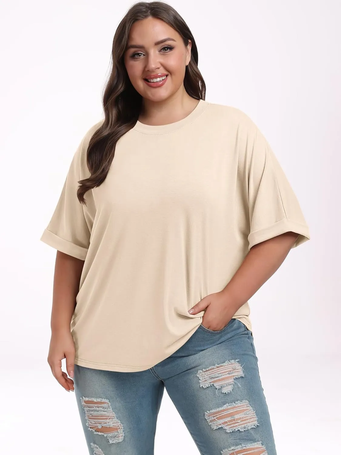 ANRABESS Womens Tops Oversized T Shirts Short Sleeve Crewneck Summer Casual Loose Basic Tee Shirt 2025 Trendy Fashion Clothes