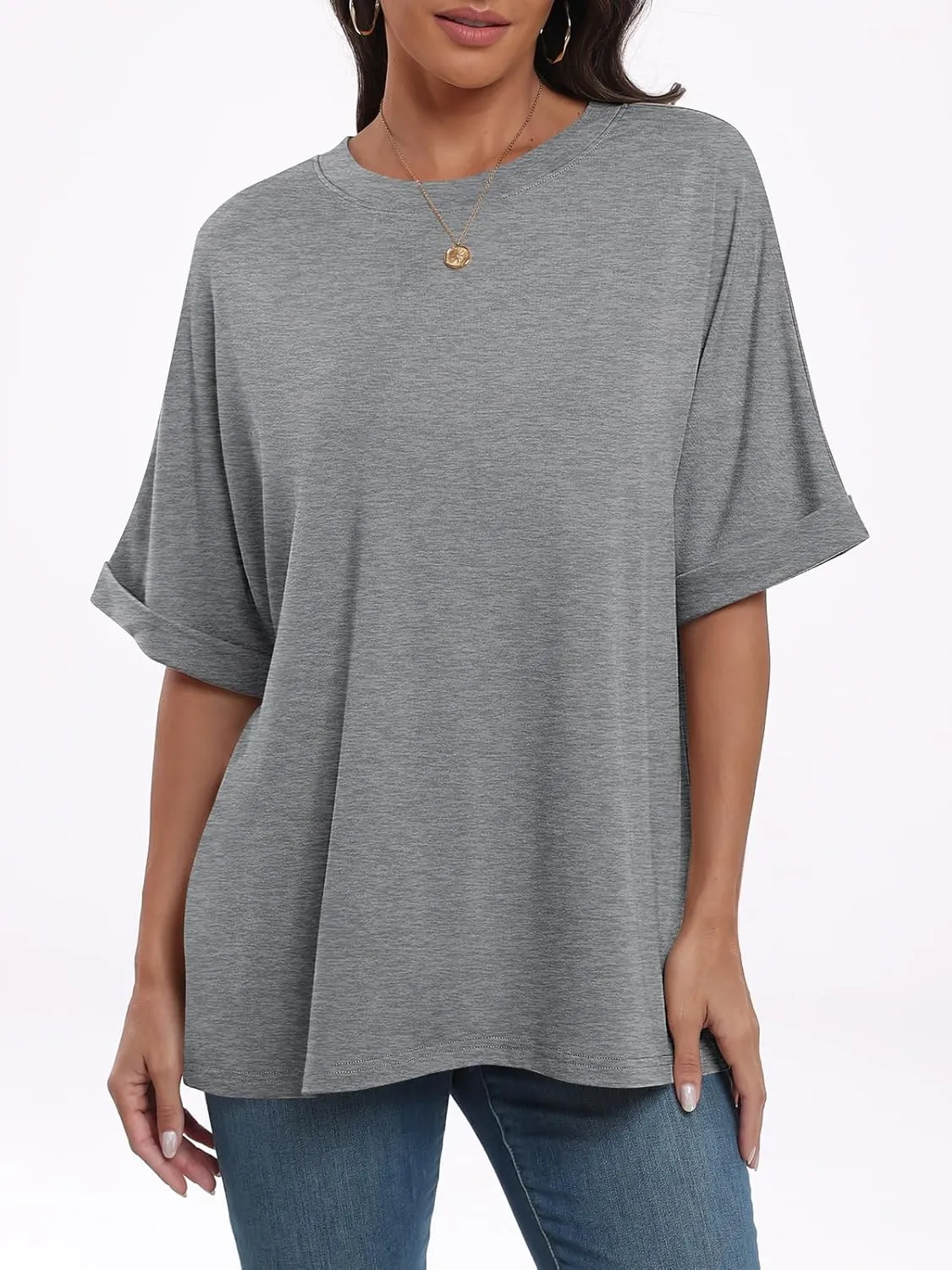 ANRABESS Womens Tops Oversized T Shirts Short Sleeve Crewneck Summer Casual Loose Basic Tee Shirt 2025 Trendy Fashion Clothes
