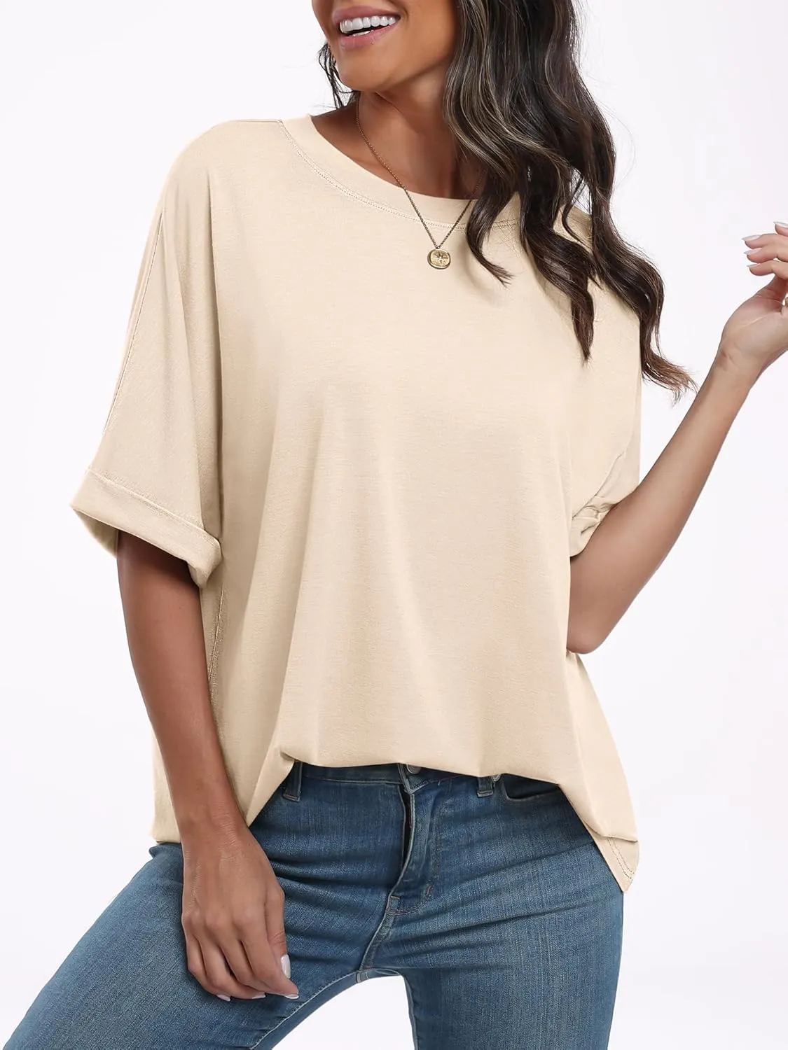 ANRABESS Womens Tops Oversized T Shirts Short Sleeve Crewneck Summer Casual Loose Basic Tee Shirt 2025 Trendy Fashion Clothes