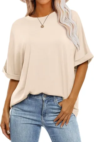 ANRABESS Womens Tops Oversized T Shirts Short Sleeve Crewneck Summer Casual Loose Basic Tee Shirt 2025 Trendy Fashion Clothes