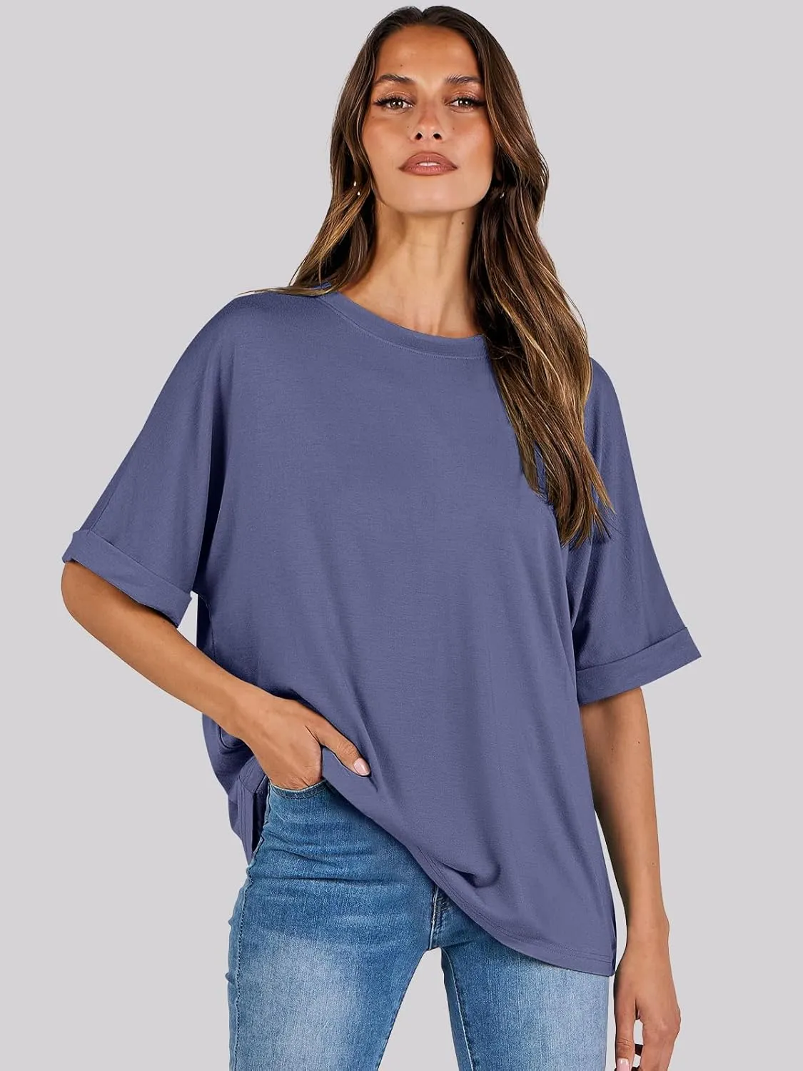 ANRABESS Womens Tops Oversized T Shirts Short Sleeve Crewneck Summer Casual Loose Basic Tee Shirt 2025 Trendy Fashion Clothes