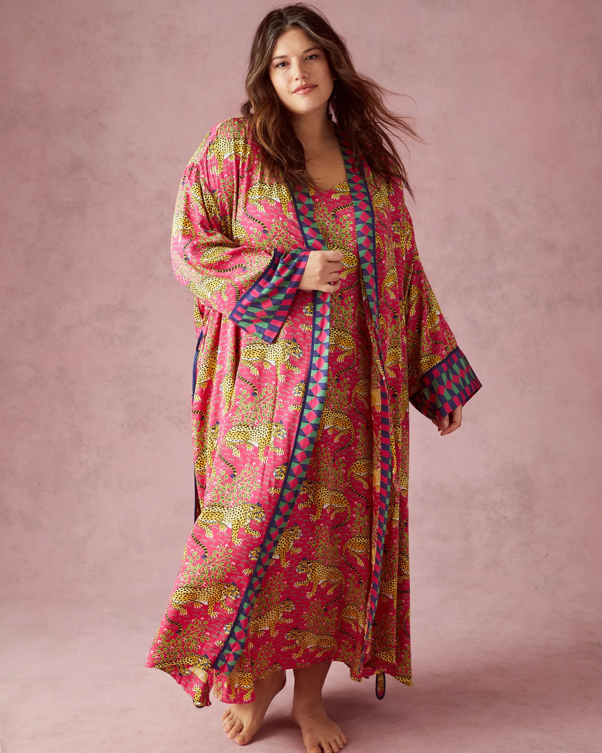 Bagheera - Eco Satin Chic to Sleep Nightie and Eco Satin Robe Set - Hot Pink