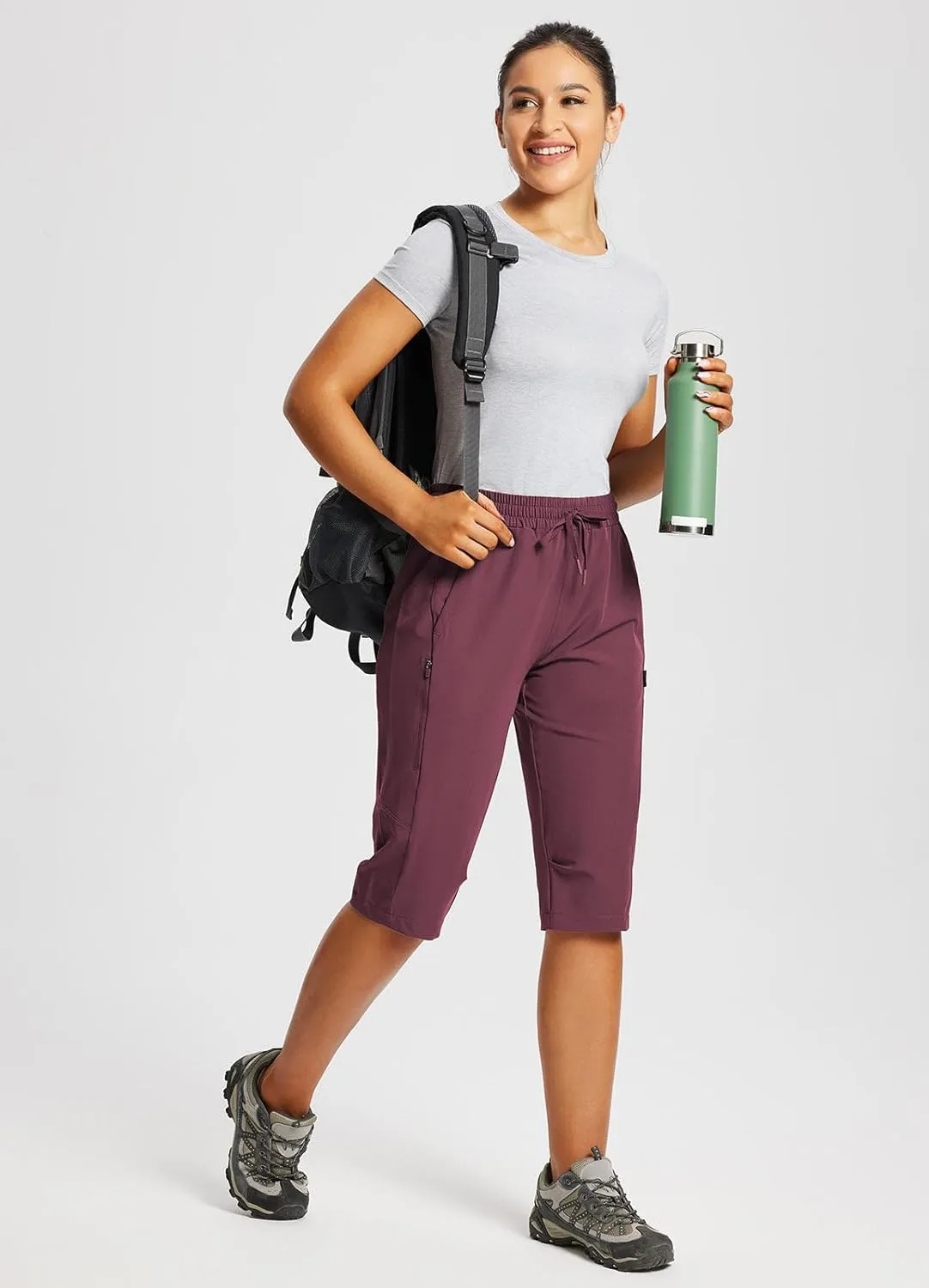 baleaf Women's 15" Long Shorts Below The Knee Capri Hiking Cargo Shorts Lightweight Quick Dry Elastic Waist for Casual