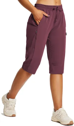 baleaf Women's 15" Long Shorts Below The Knee Capri Hiking Cargo Shorts Lightweight Quick Dry Elastic Waist for Casual