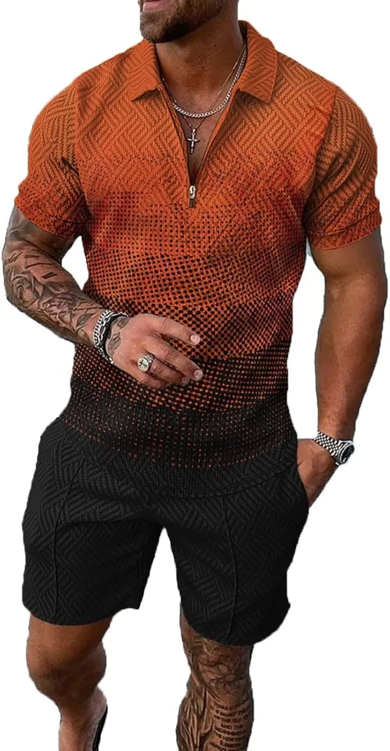 BIRW Men‘s Track Suits 2 Piece Summer Short Sets Outfits Fashion Polo Shirt Casual Short Sleeve and Shorts set