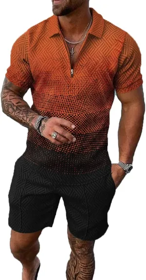 BIRW Men‘s Track Suits 2 Piece Summer Short Sets Outfits Fashion Polo Shirt Casual Short Sleeve and Shorts set