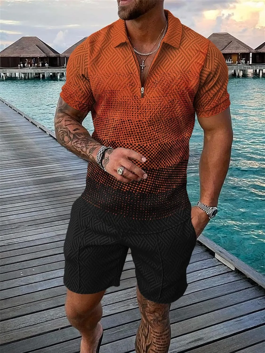 BIRW Men‘s Track Suits 2 Piece Summer Short Sets Outfits Fashion Polo Shirt Casual Short Sleeve and Shorts set