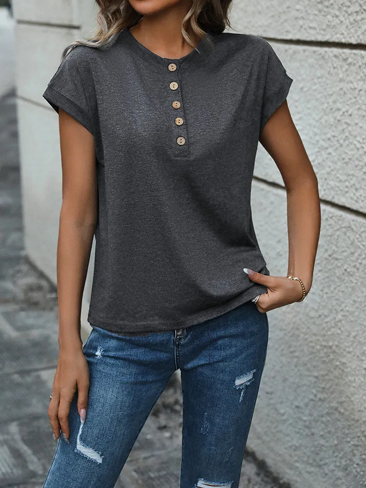 Buttoned Solid Color Basic t-shirt