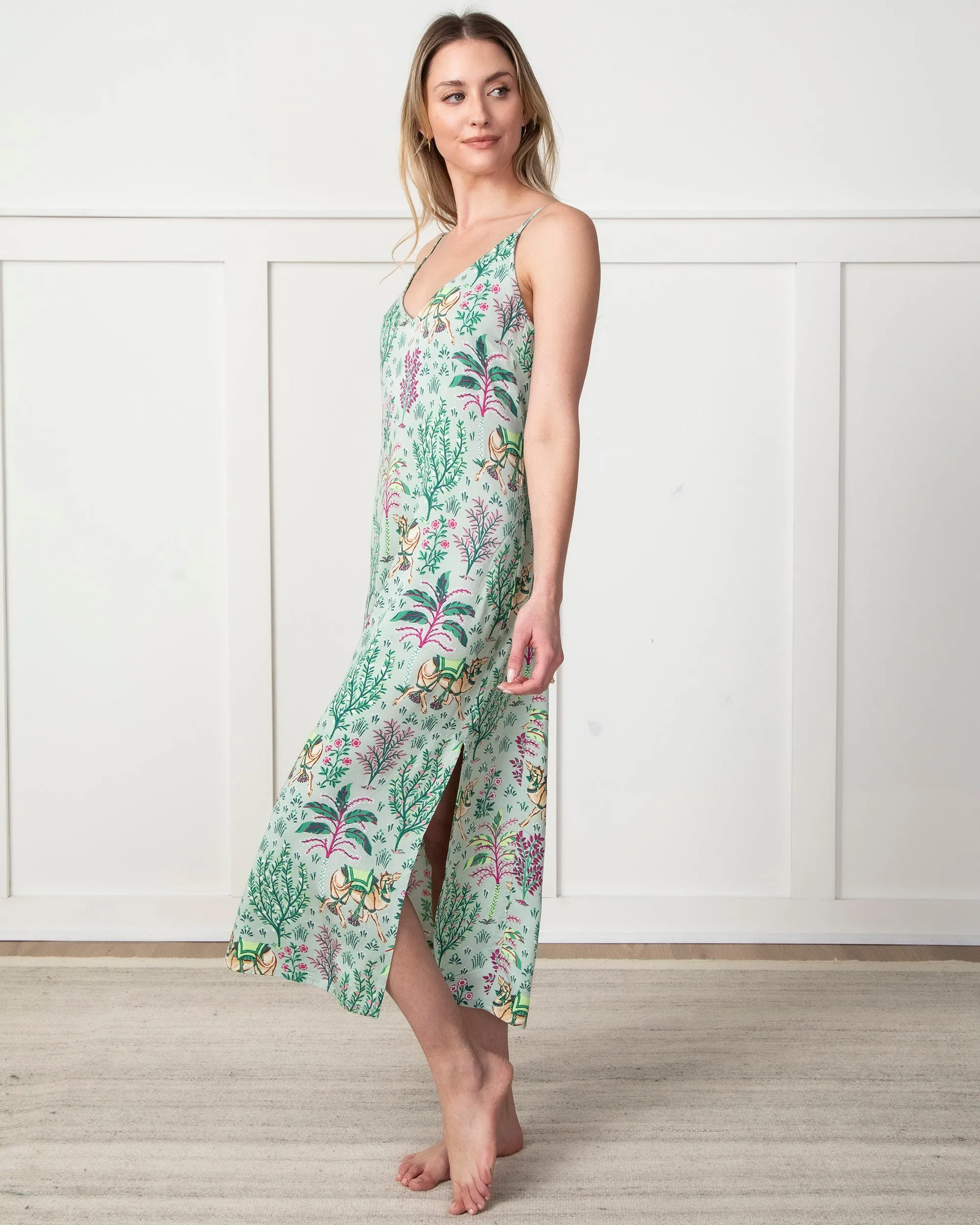 Camel's Courtyard - Eco Satin Chic to Sleep Nightie - Avocado