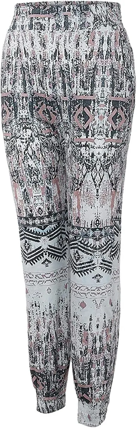 Casual Women's High Waist Printed Pants Loose Easy Trousers Boho Summer Beach Pants with Pockets