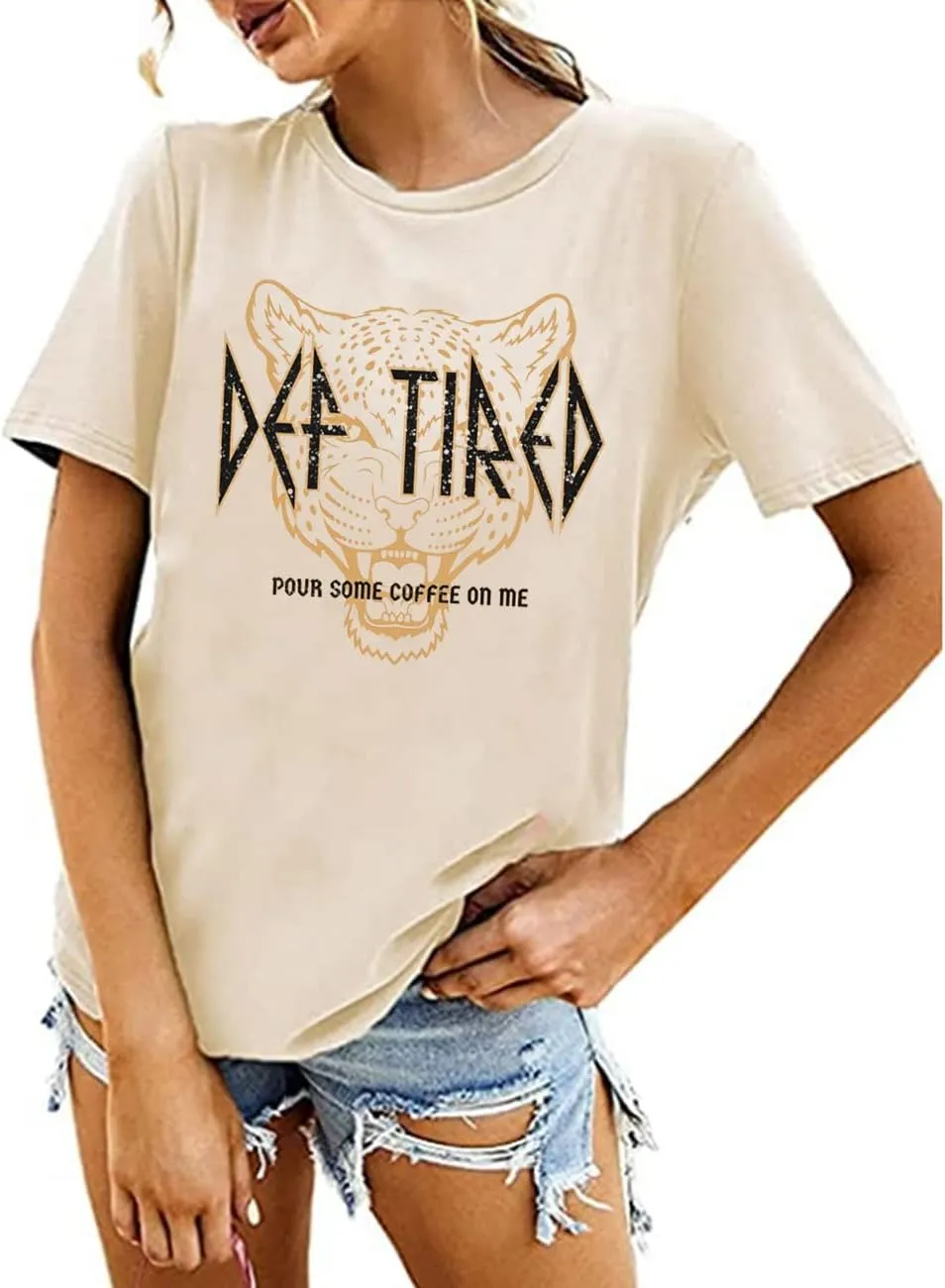 Coffee Shirt Women Def Tired Retro Graphic Tees Pour Some Coffee On Me Funny Letter Print Tired Mama T Shirt Tops