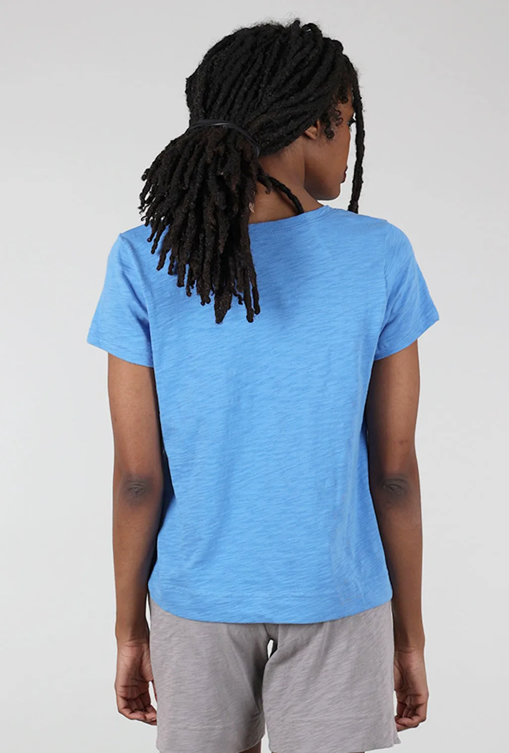 Cotton Slub V-Neck Tee, Marina Blue