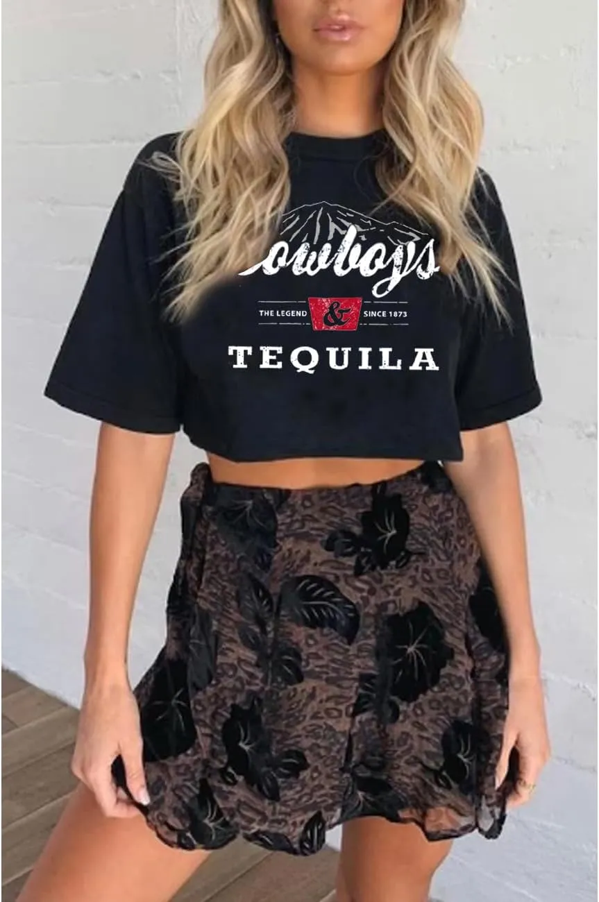 Country Music Cowboy Crop T Shirt Women Vintage Concert Tees Funny Western Rodeo Graphic Short Sleeve Tops Shirt