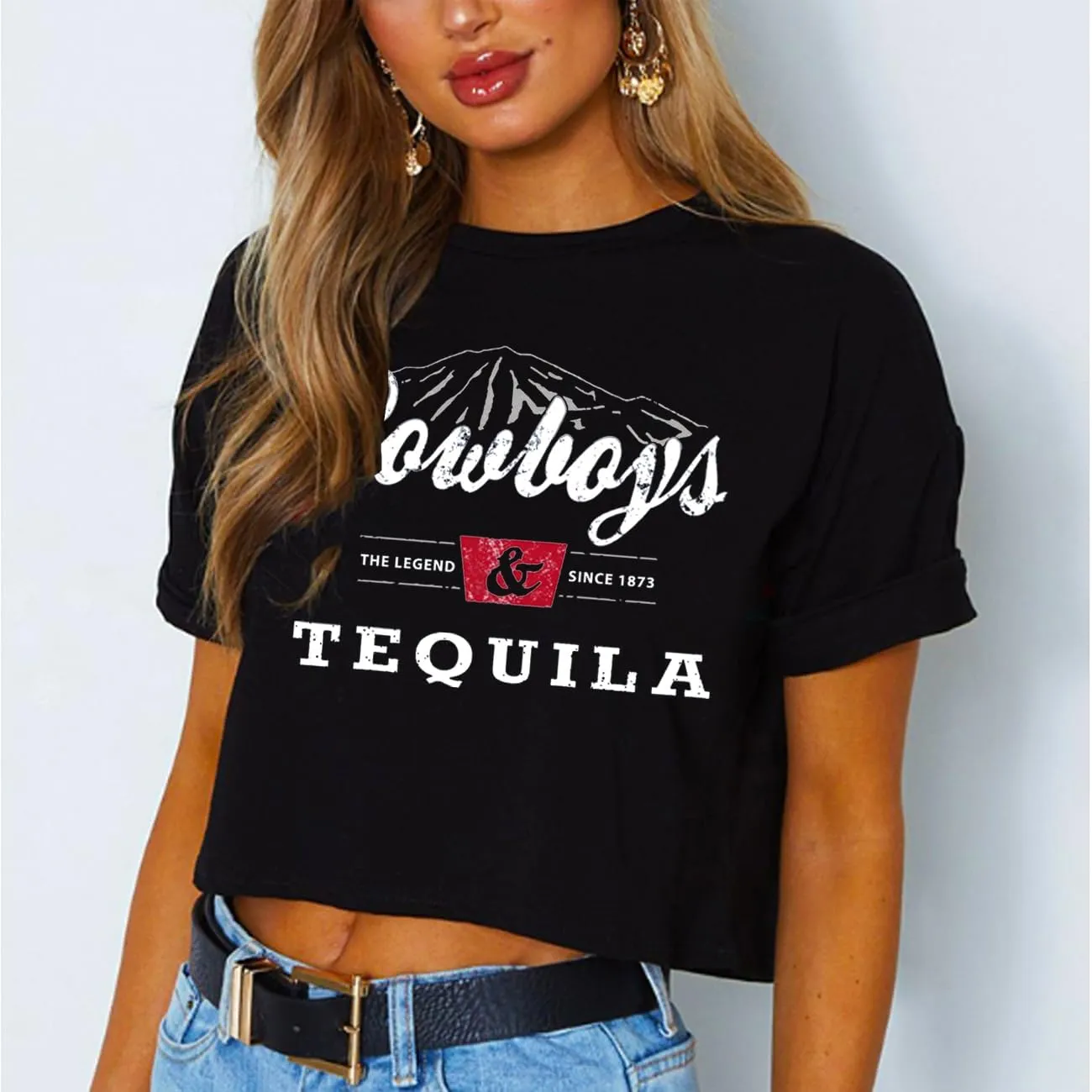 Country Music Cowboy Crop T Shirt Women Vintage Concert Tees Funny Western Rodeo Graphic Short Sleeve Tops Shirt