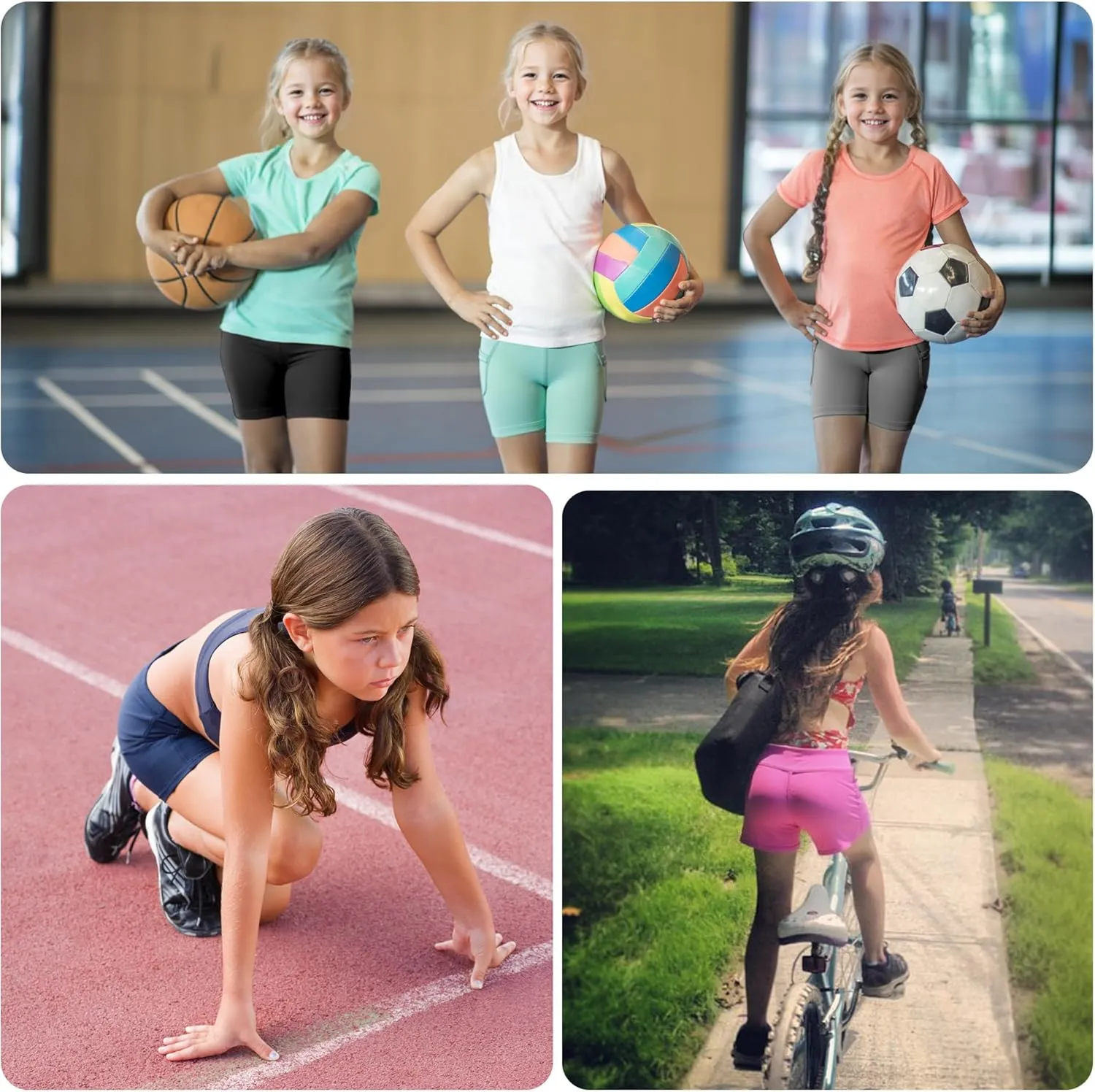 DIPUG Girls Volleyball Shorts 3 Pack with Pockets Kids High Waist Biker Shorts for Dance Yoga Cheer Gymnastics