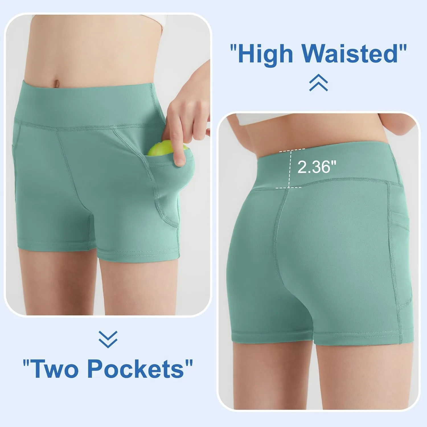 DIPUG Girls Volleyball Shorts 3 Pack with Pockets Kids High Waist Biker Shorts for Dance Yoga Cheer Gymnastics