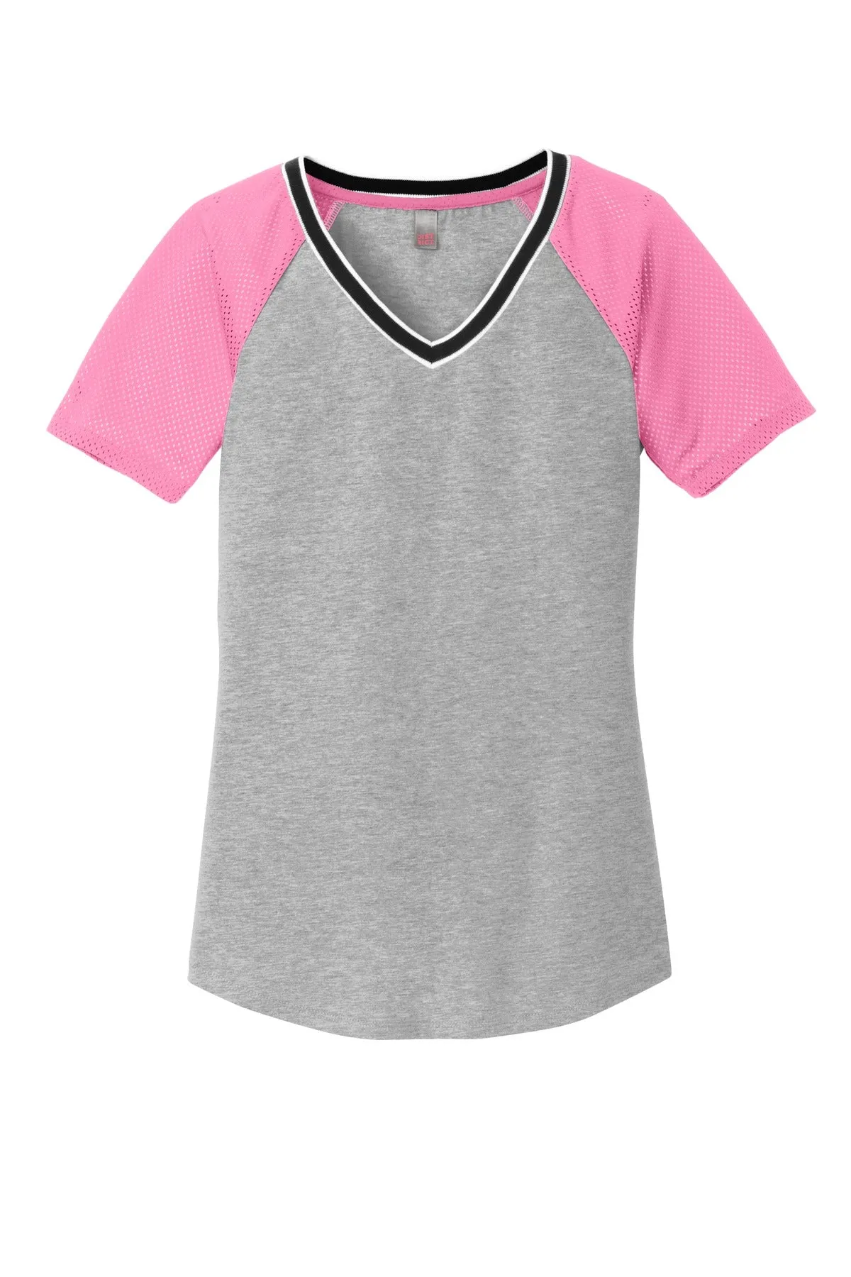 District Juniors Mesh Sleeve V-Neck Tee. DT276