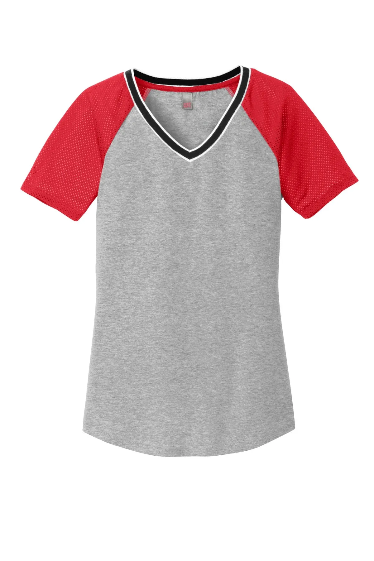 District Juniors Mesh Sleeve V-Neck Tee. DT276