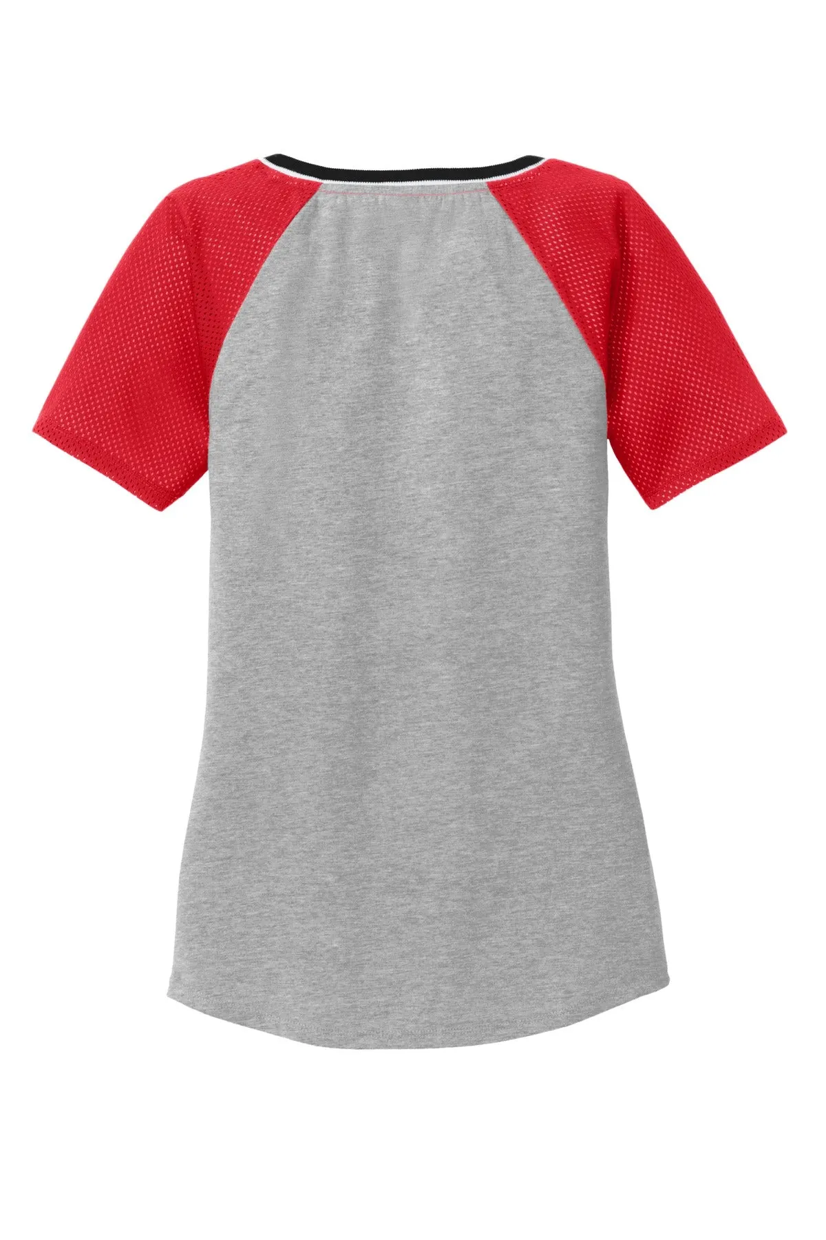 District Juniors Mesh Sleeve V-Neck Tee. DT276