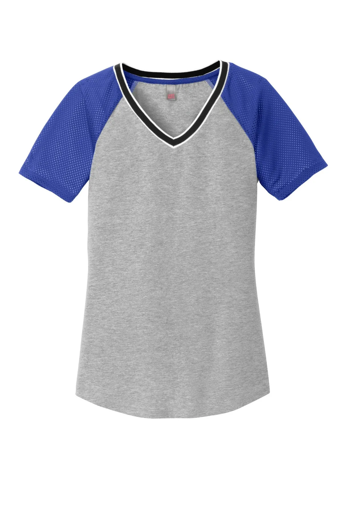 District Juniors Mesh Sleeve V-Neck Tee. DT276
