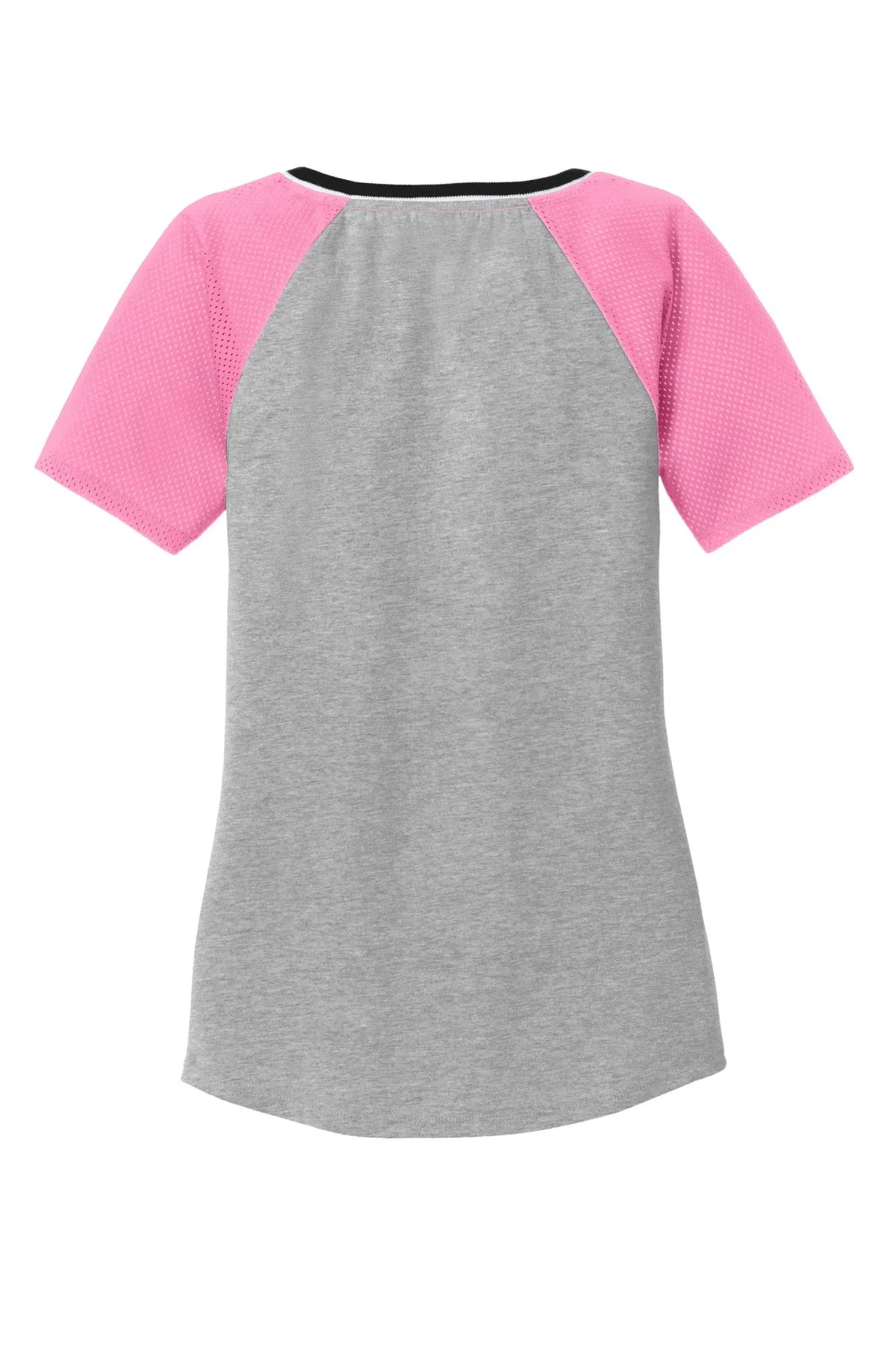 District Juniors Mesh Sleeve V-Neck Tee. DT276