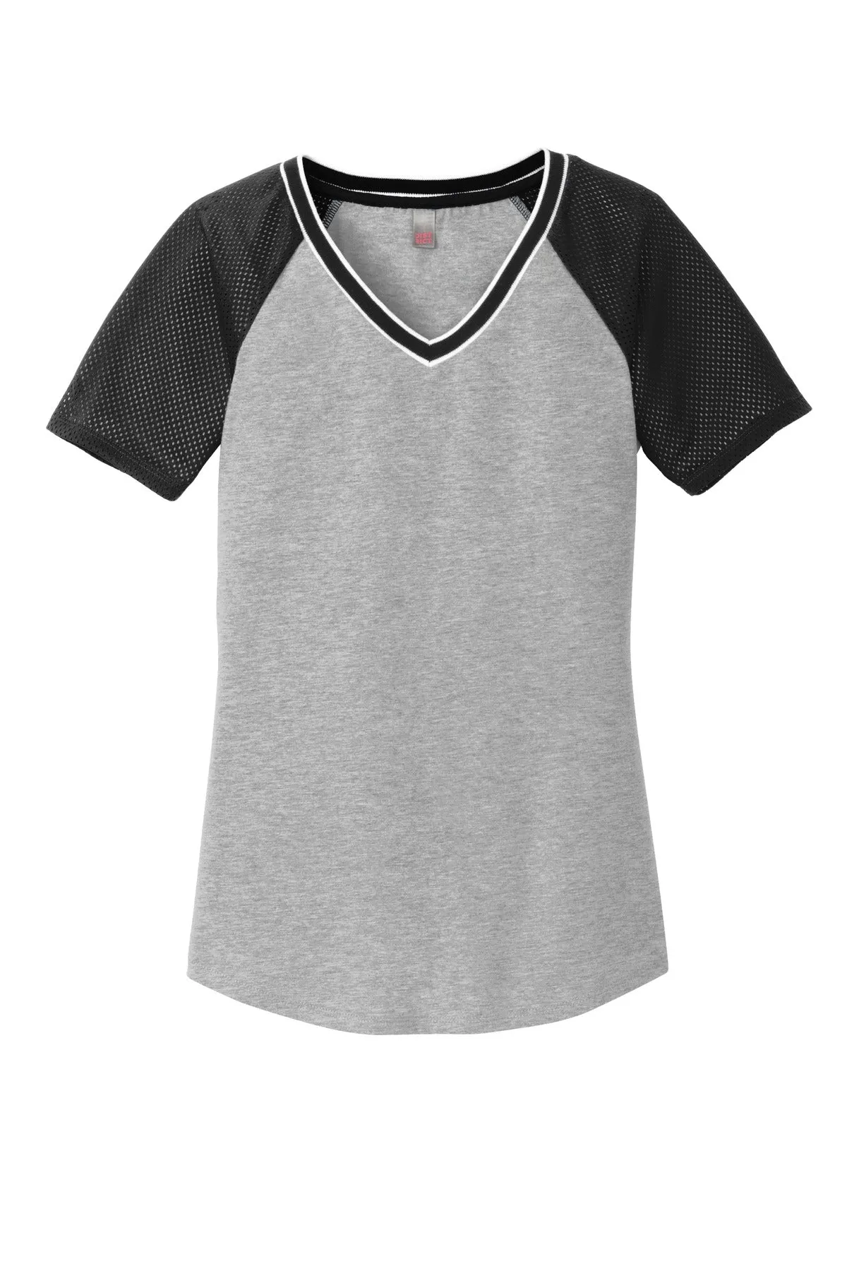 District Juniors Mesh Sleeve V-Neck Tee. DT276