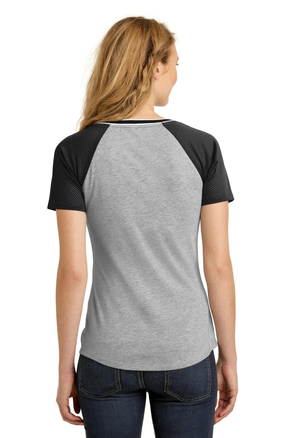 District Juniors Mesh Sleeve V-Neck Tee. DT276