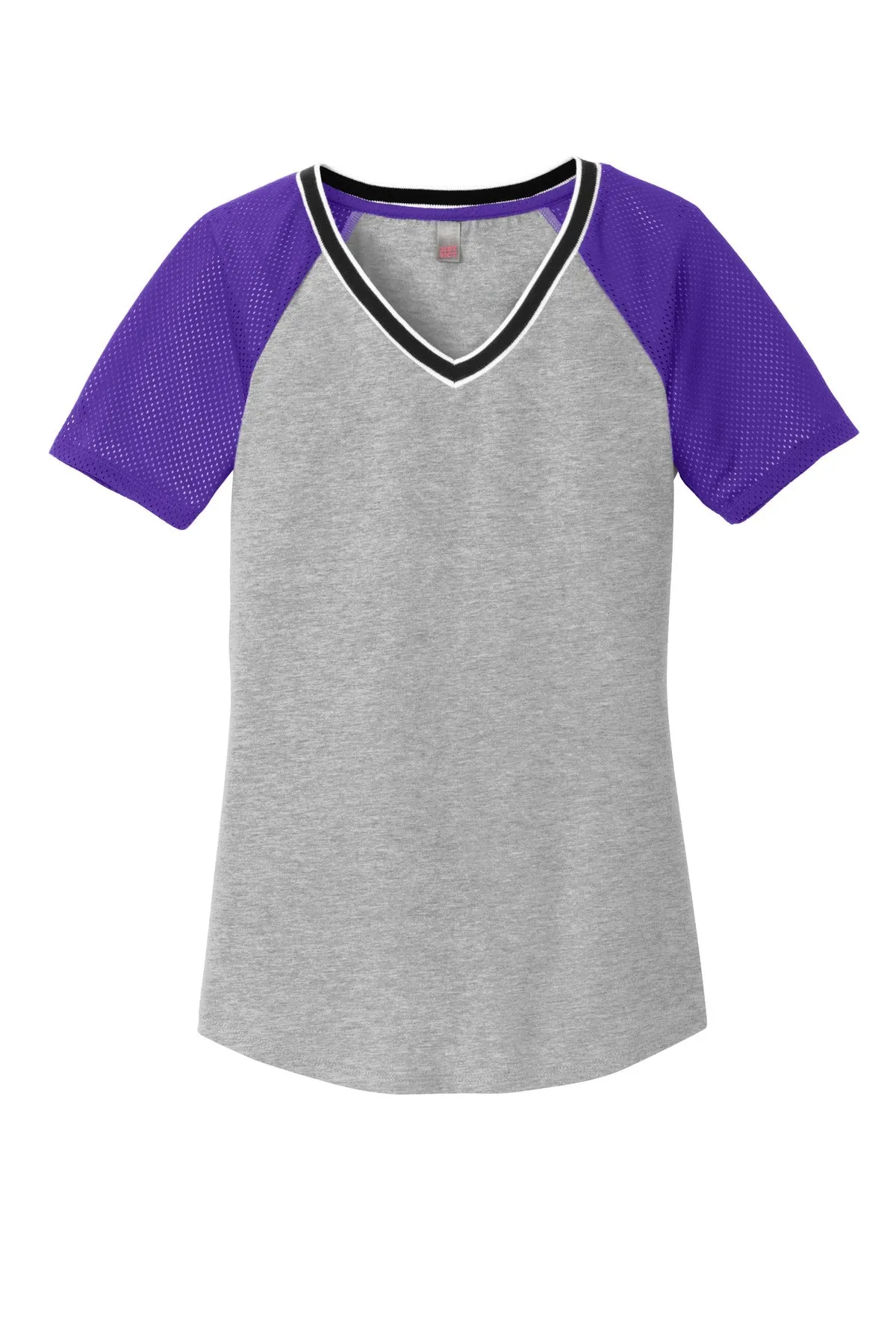District Juniors Mesh Sleeve V-Neck Tee. DT276