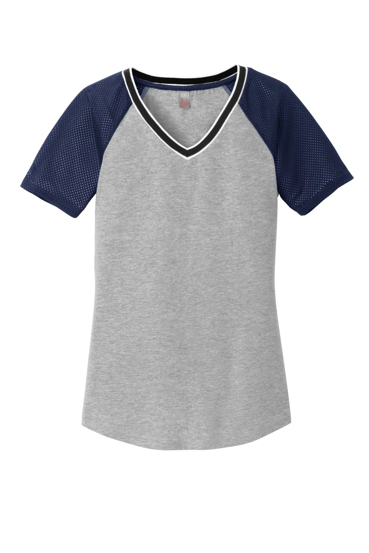 District Juniors Mesh Sleeve V-Neck Tee. DT276