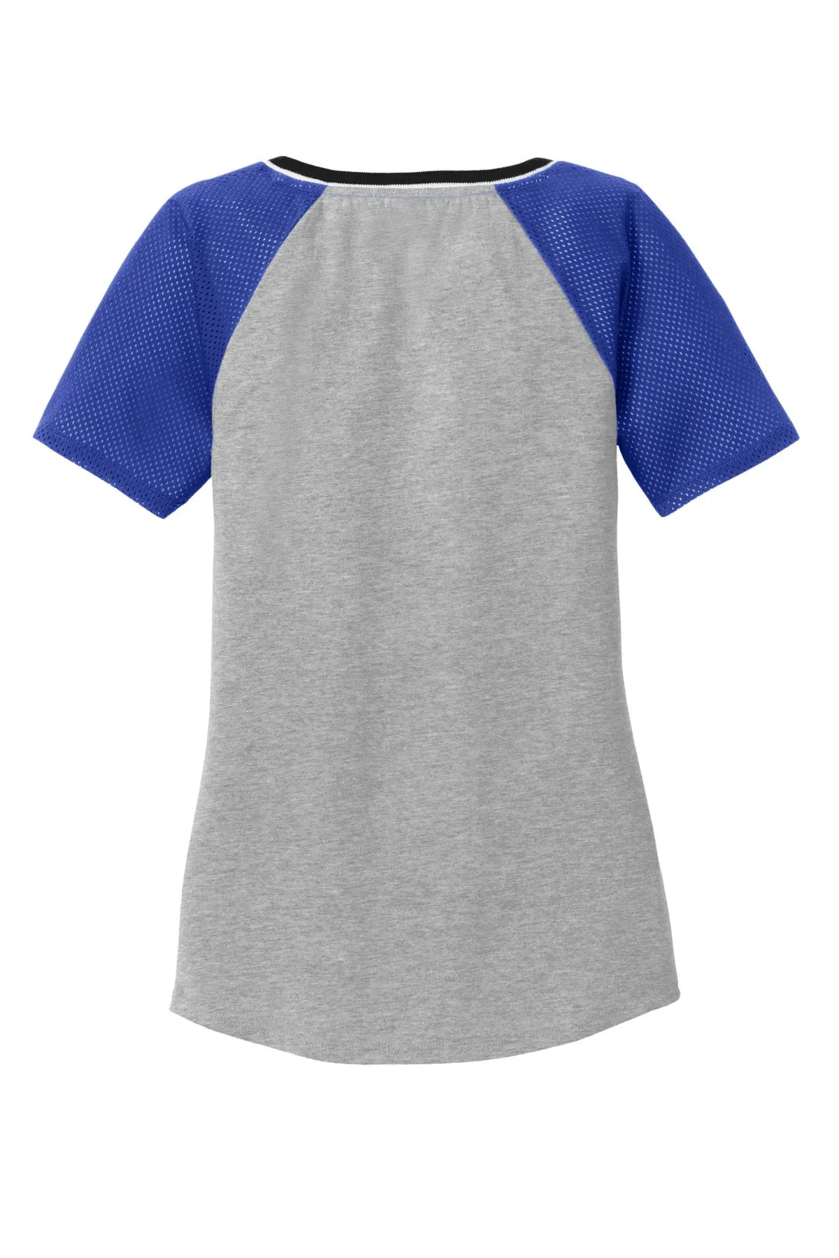 District Juniors Mesh Sleeve V-Neck Tee. DT276