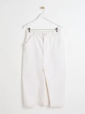 Ecru white contrast stitch midi skirt