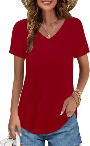 Elesomo Womens Tshirts Cotton V Neck Tee Shirts for Summer and Fall