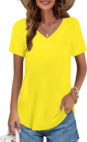 Elesomo Womens Tshirts Cotton V Neck Tee Shirts for Summer and Fall