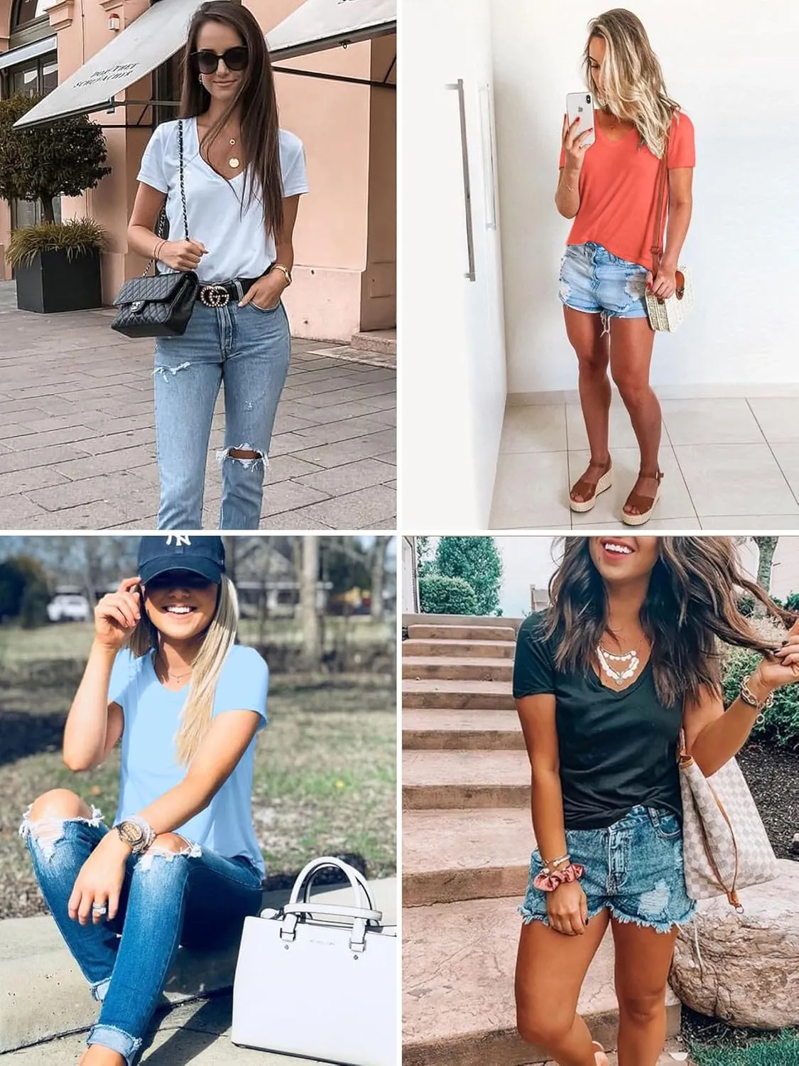 Elesomo Womens Tshirts Cotton V Neck Tee Shirts for Summer and Fall