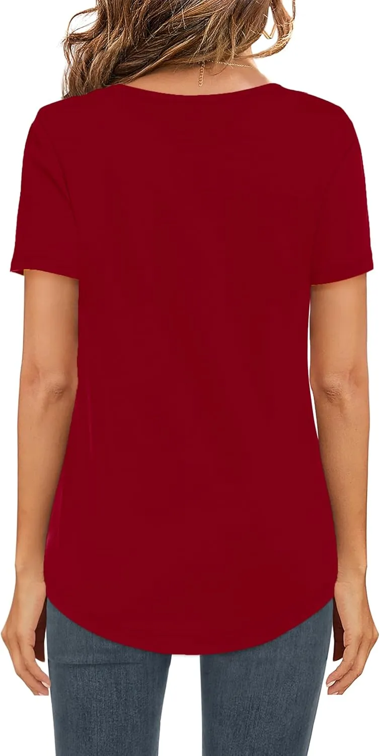 Elesomo Womens Tshirts Cotton V Neck Tee Shirts for Summer and Fall