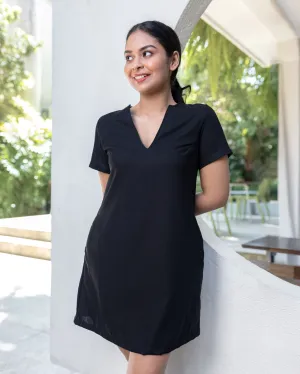 Emma Linen Workwear Mini Dress - Black