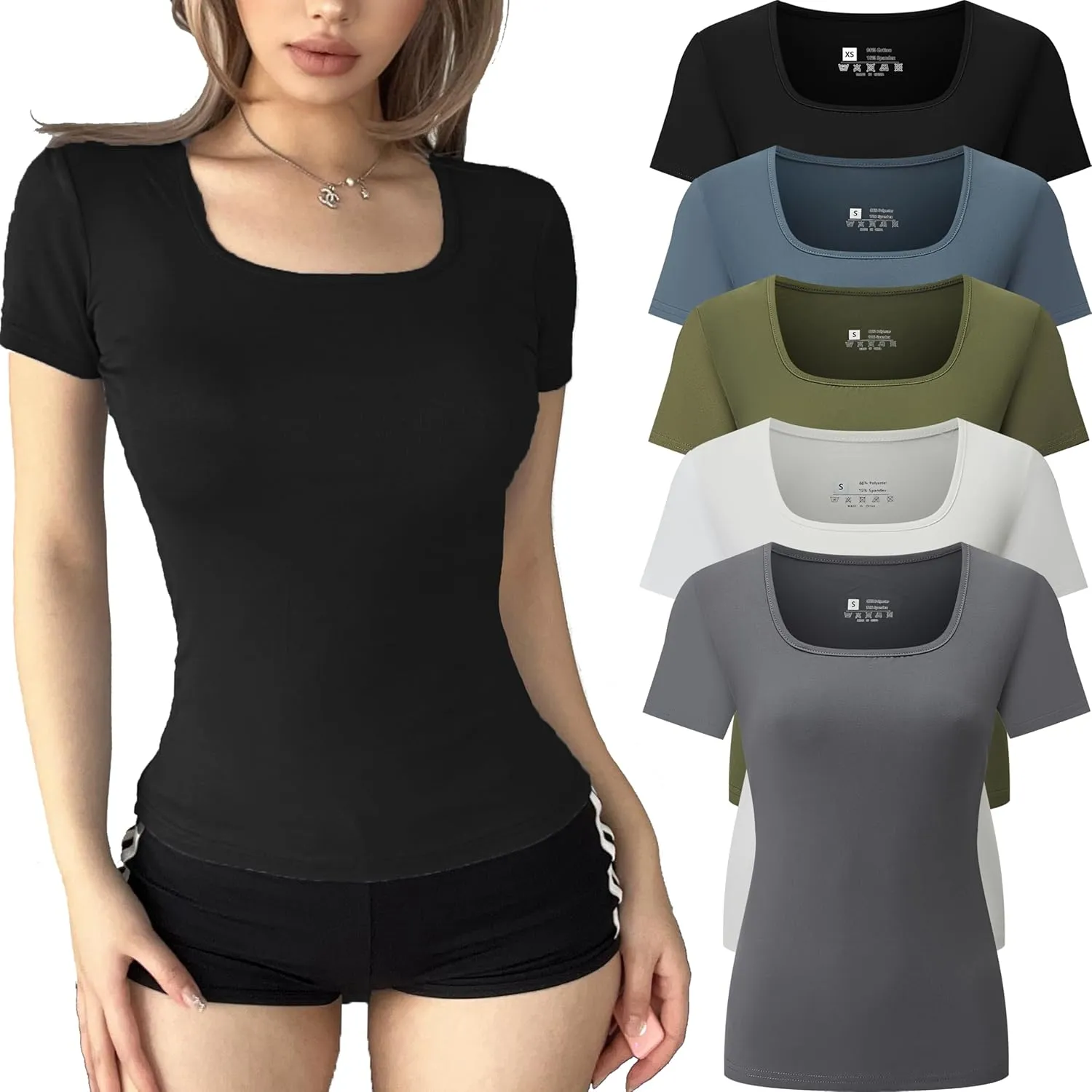 FMNNNN 5 Pack Short Sleeve for Womens Square Neck T Shirts Fashion Casual Basic Tops Tees Summer Outfits Clothes 2025
